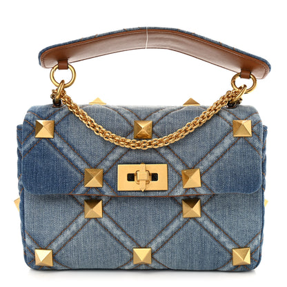 Valentino Garavani Denim Medium Roman Stud Shoulder Bag Light Denim Selleria 1 of 9