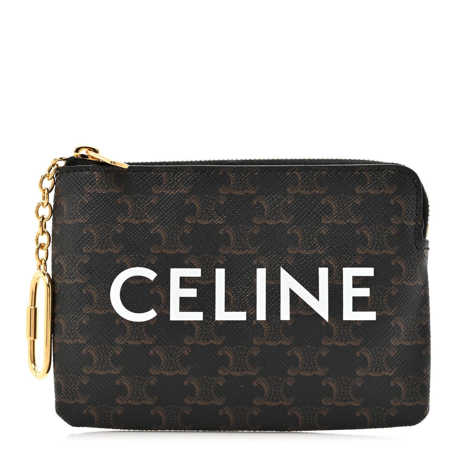 Celine Triomphe Canvas Logo Coin and Card Pouch With Hook Black 1 of 8