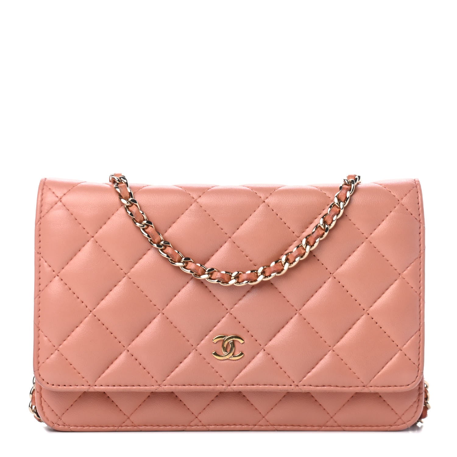 Chanel Lambskin Quilted Wallet on Chain WOC Salmon Pink 1 of 4