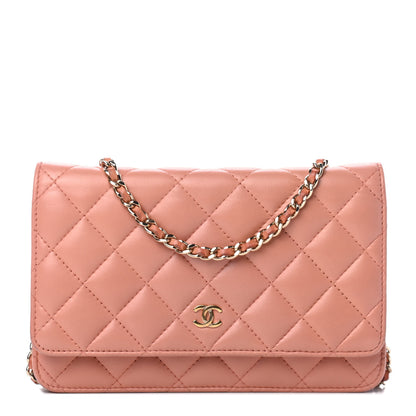 Chanel Lambskin Quilted Wallet on Chain WOC Salmon Pink 1 of 4