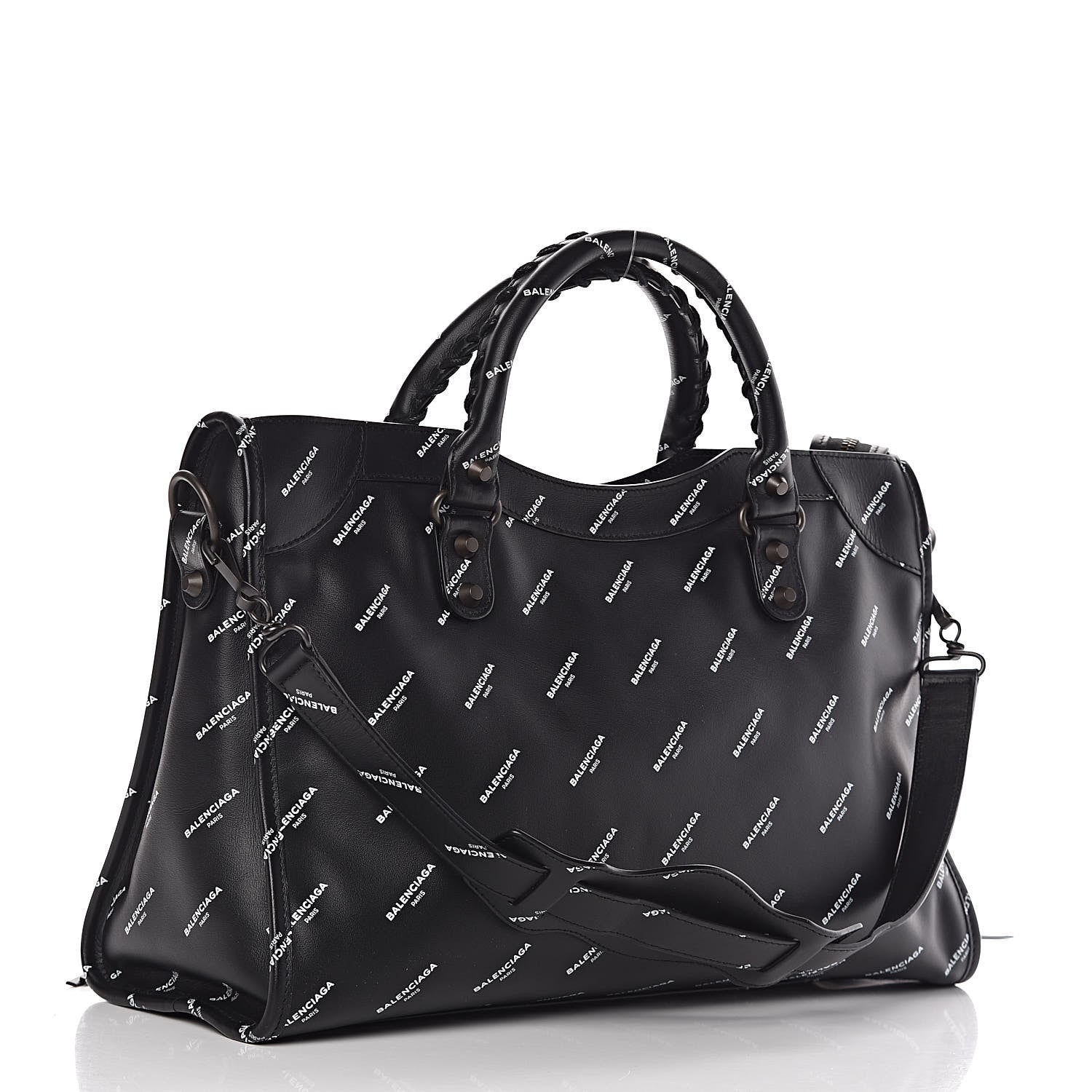 Balenciaga Veau Allover Logo Classic Hardware City Black White 3 of 10