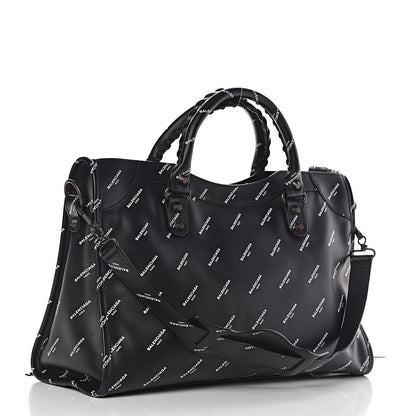 Balenciaga Veau Allover Logo Classic Hardware City Black White 3 of 10