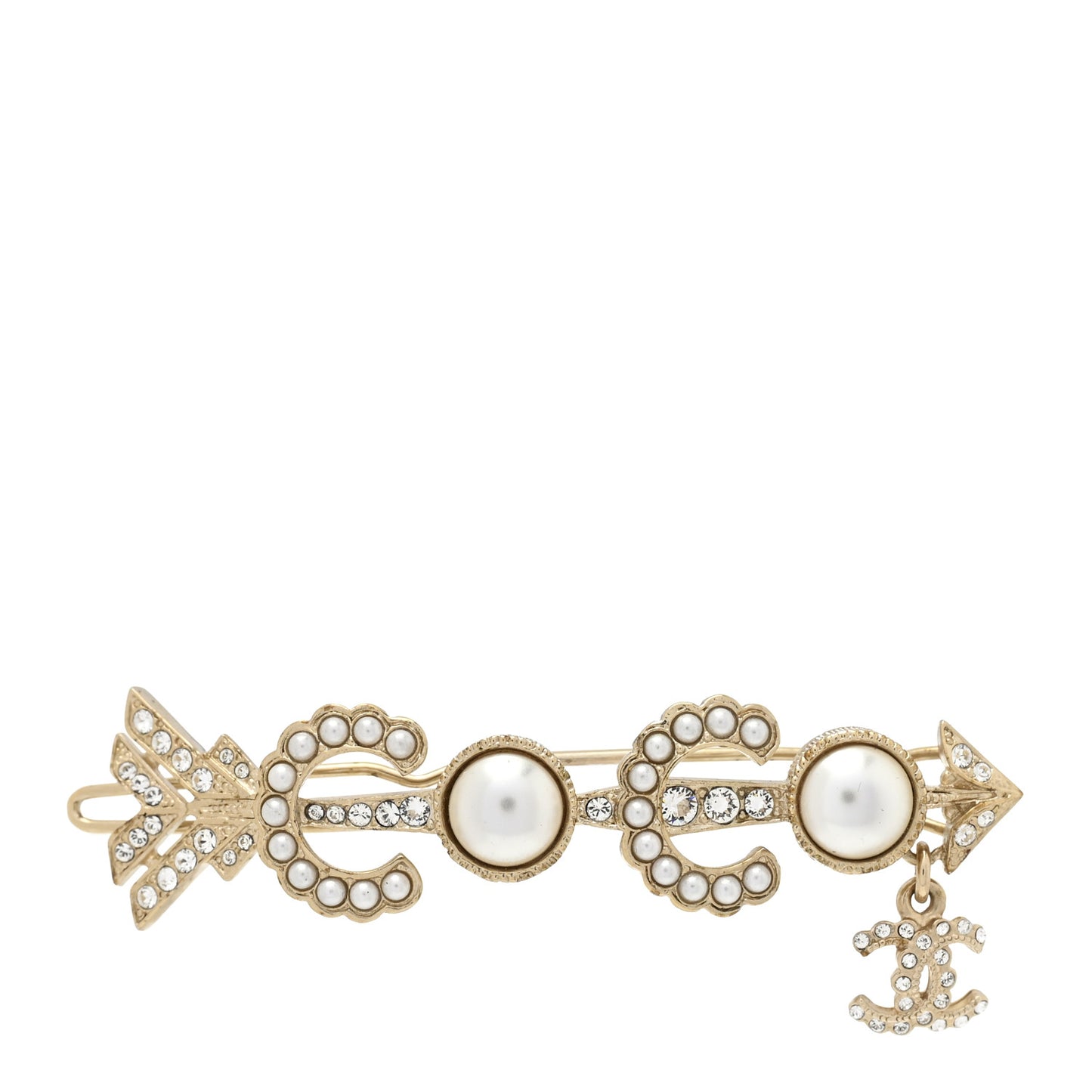 Pearl Crystal Queen of France Brooch Barrette Gold