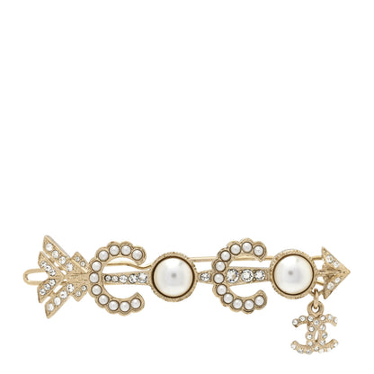 Chanel Pearl Crystal Queen of France Brooch Barrette Gold 1 of 3