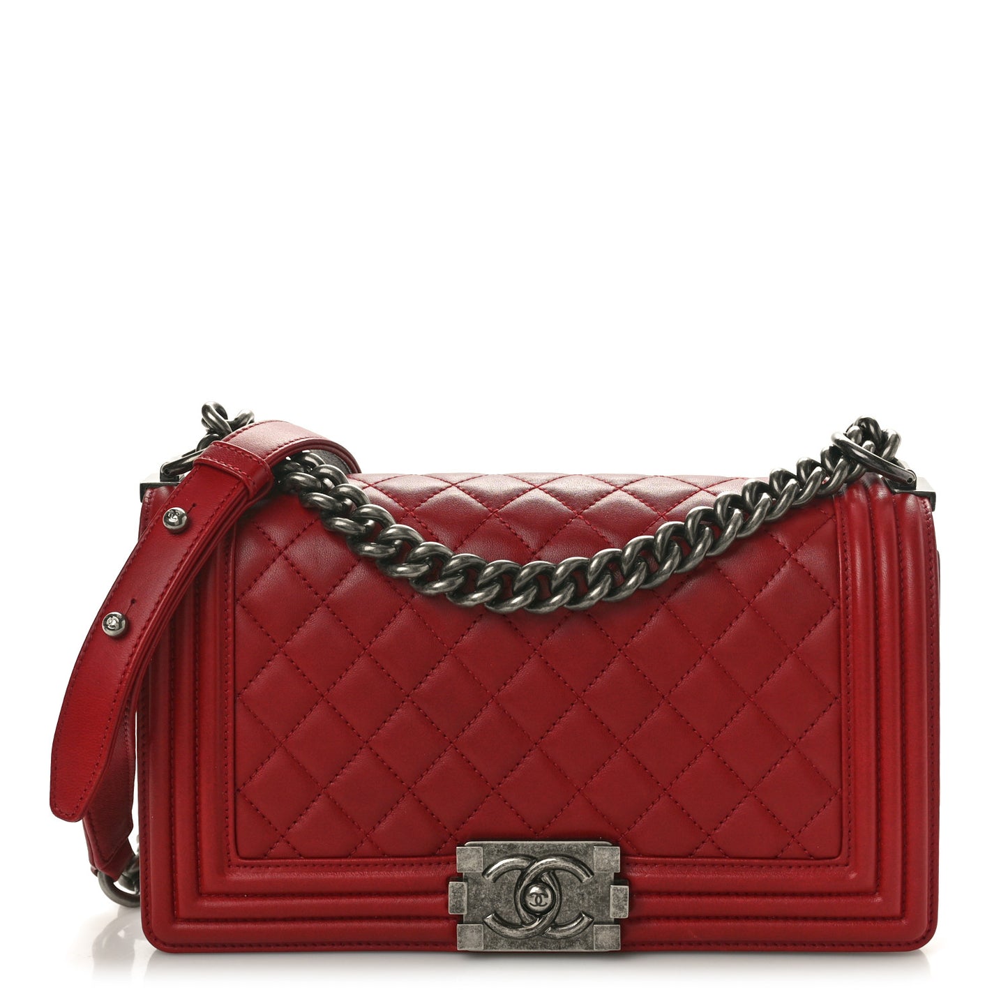 Lambskin Quilted Medium Boy Flap Red