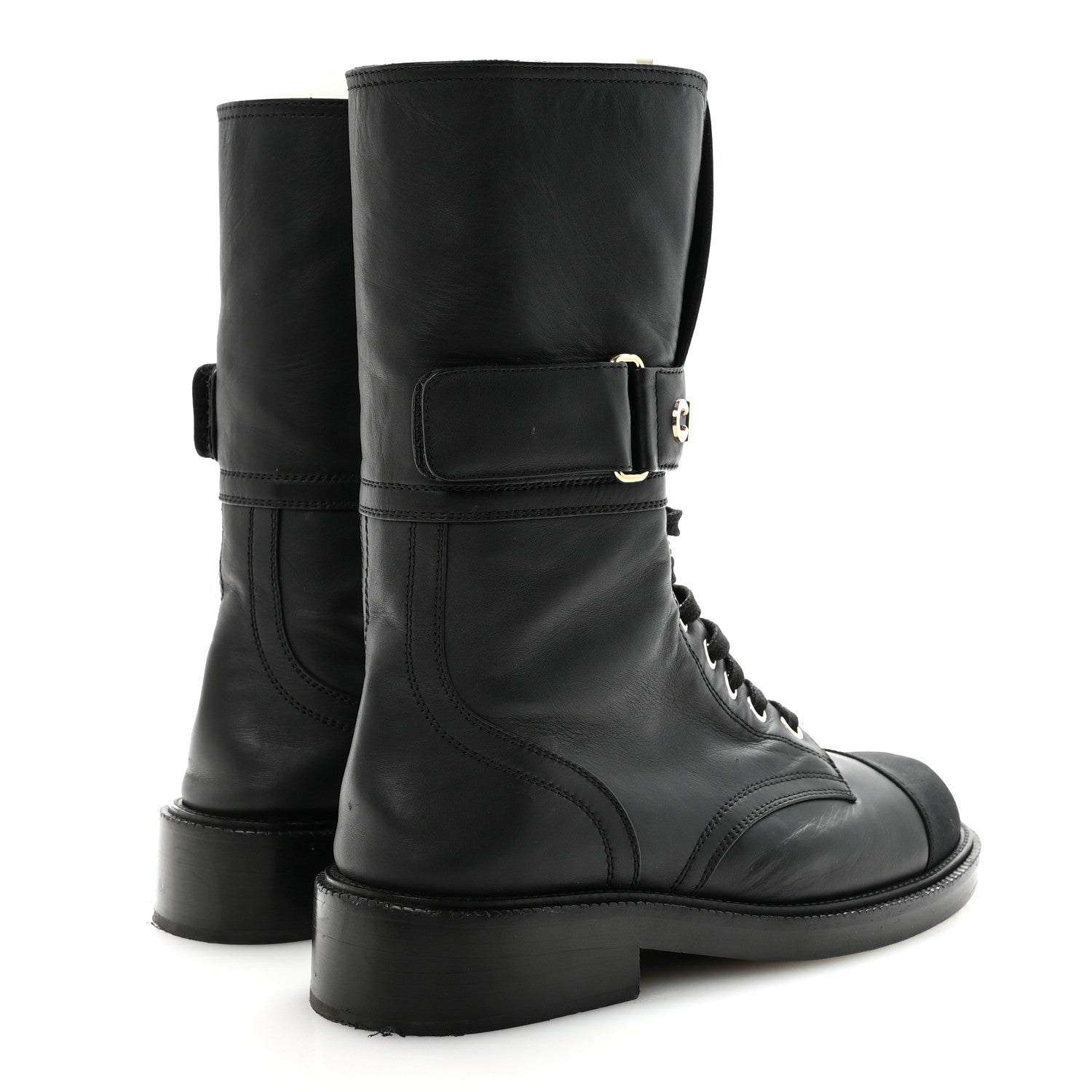 Chanel Shiny Calfskin Lace Up Combat Boots 37 Black 9 of 16