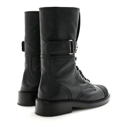 Chanel Shiny Calfskin Lace Up Combat Boots 37 Black 9 of 16
