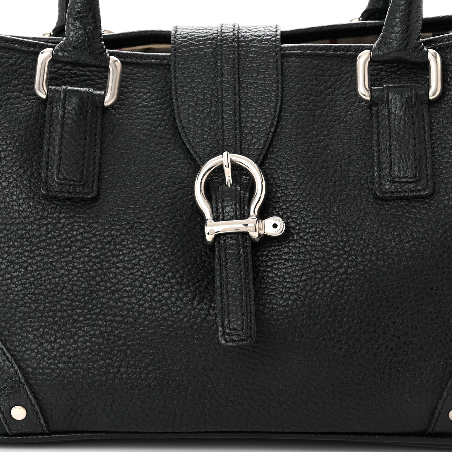 Calfskin Studded Buckle Tote Black