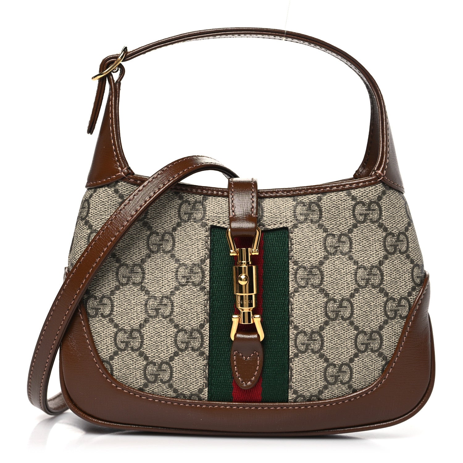 Gucci GG Supreme Monogram Azalea Calfskin Web Mini Jackie 1961 Hobo Beige Ebony Brown Sugar 1 of 11