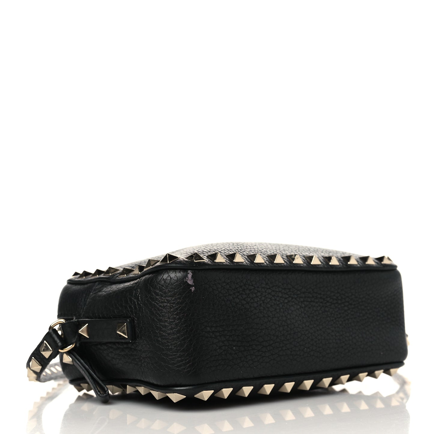 Pebbled Calfskin Rockstud Camera Crossbody Bag Black