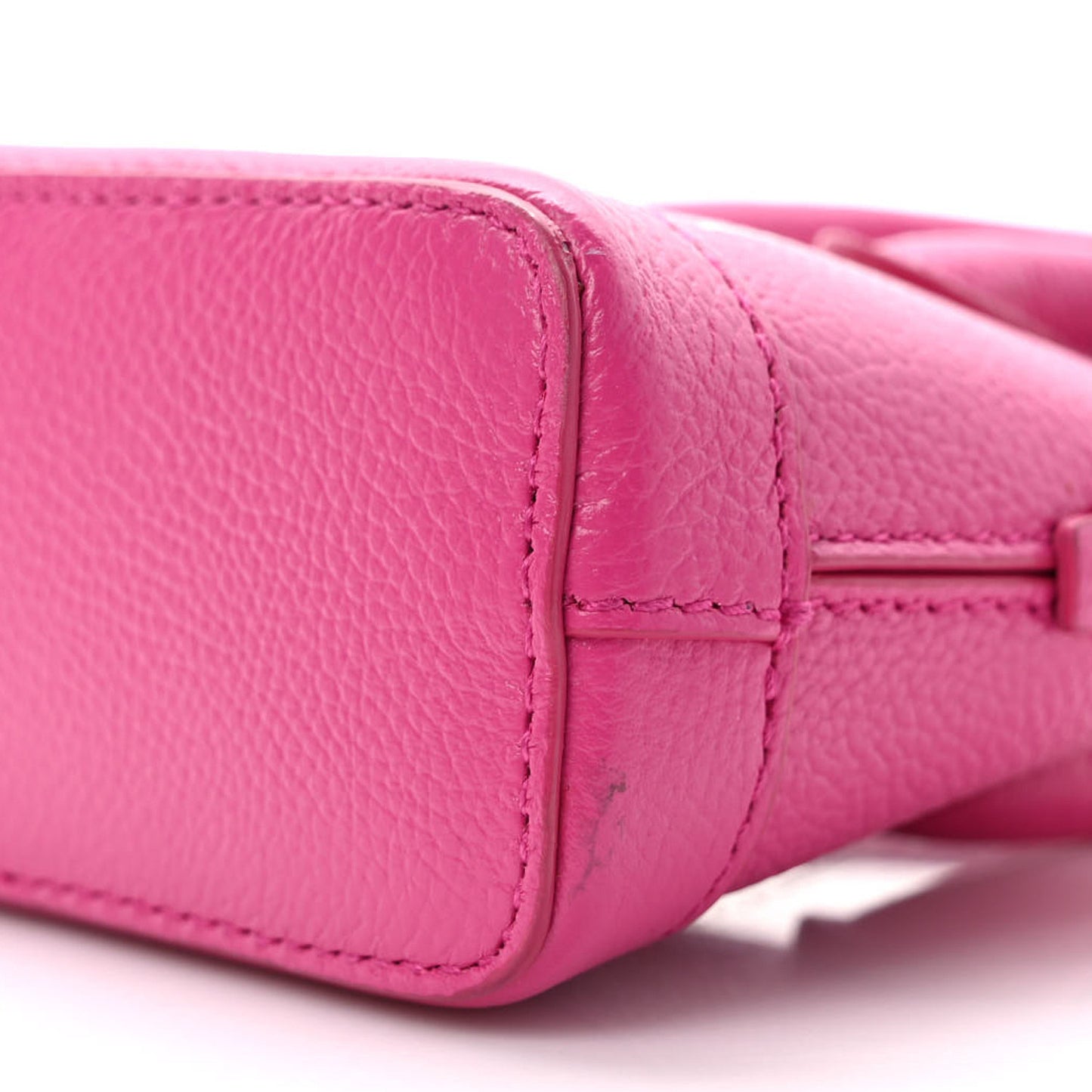 Grained Calfskin Logo Mini Ville Top Handle Bag Fuchsia White