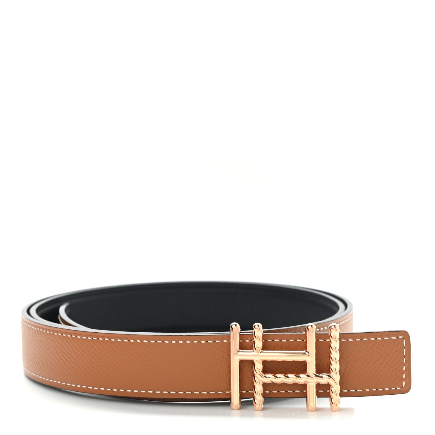 Swift Epsom 24mm H au Carre Twist Belt 90 Black Gold