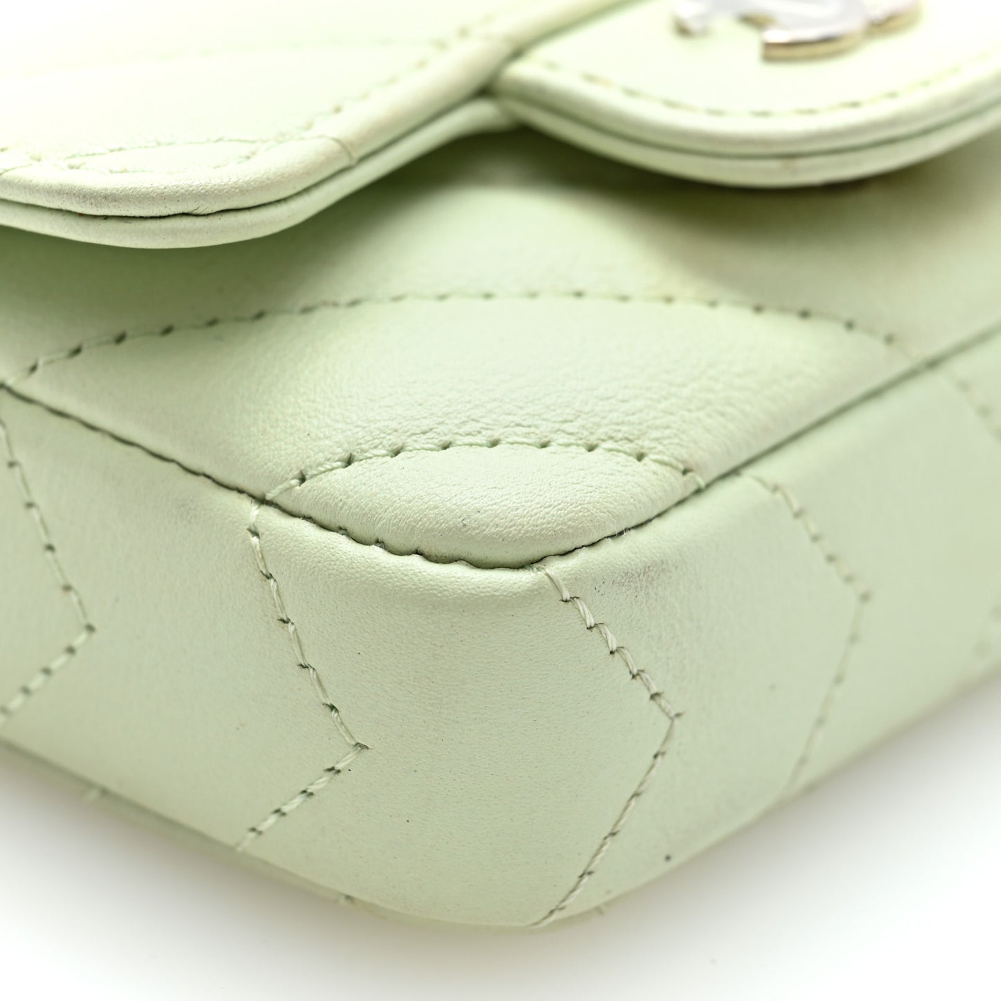 Sheepskin Chevron Quilted Mini Chain Belt Bag Light Green