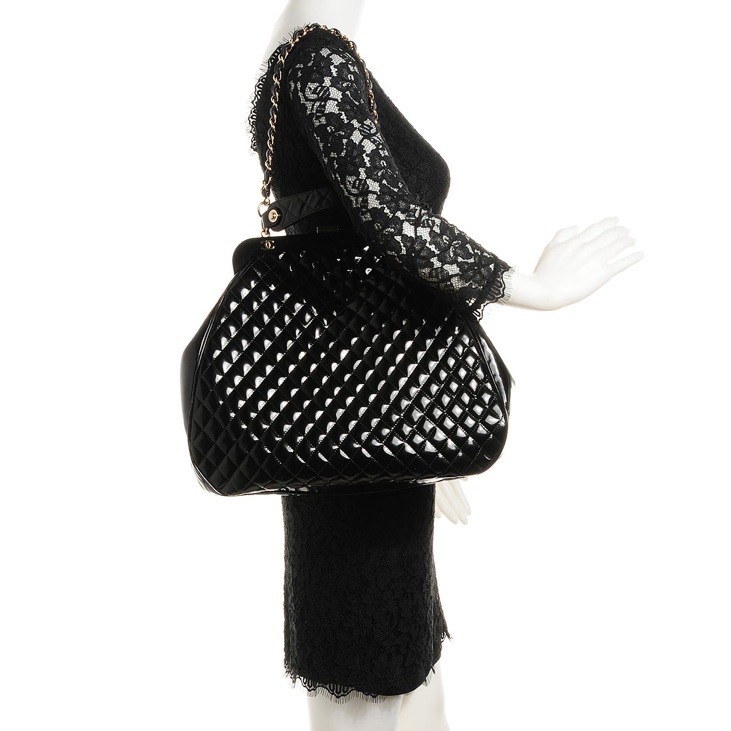 Chanel Glazed Calfskin Quilted Mademoiselle Large Frame Bag Black 2 of 7