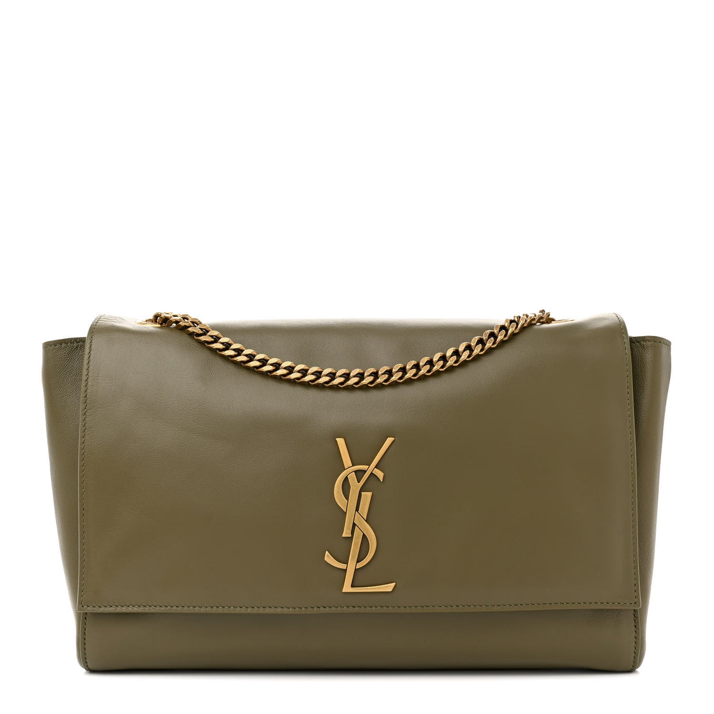 Smooth Calfskin Suede Medium Reversible Monogram Kate Satchel Loden Green