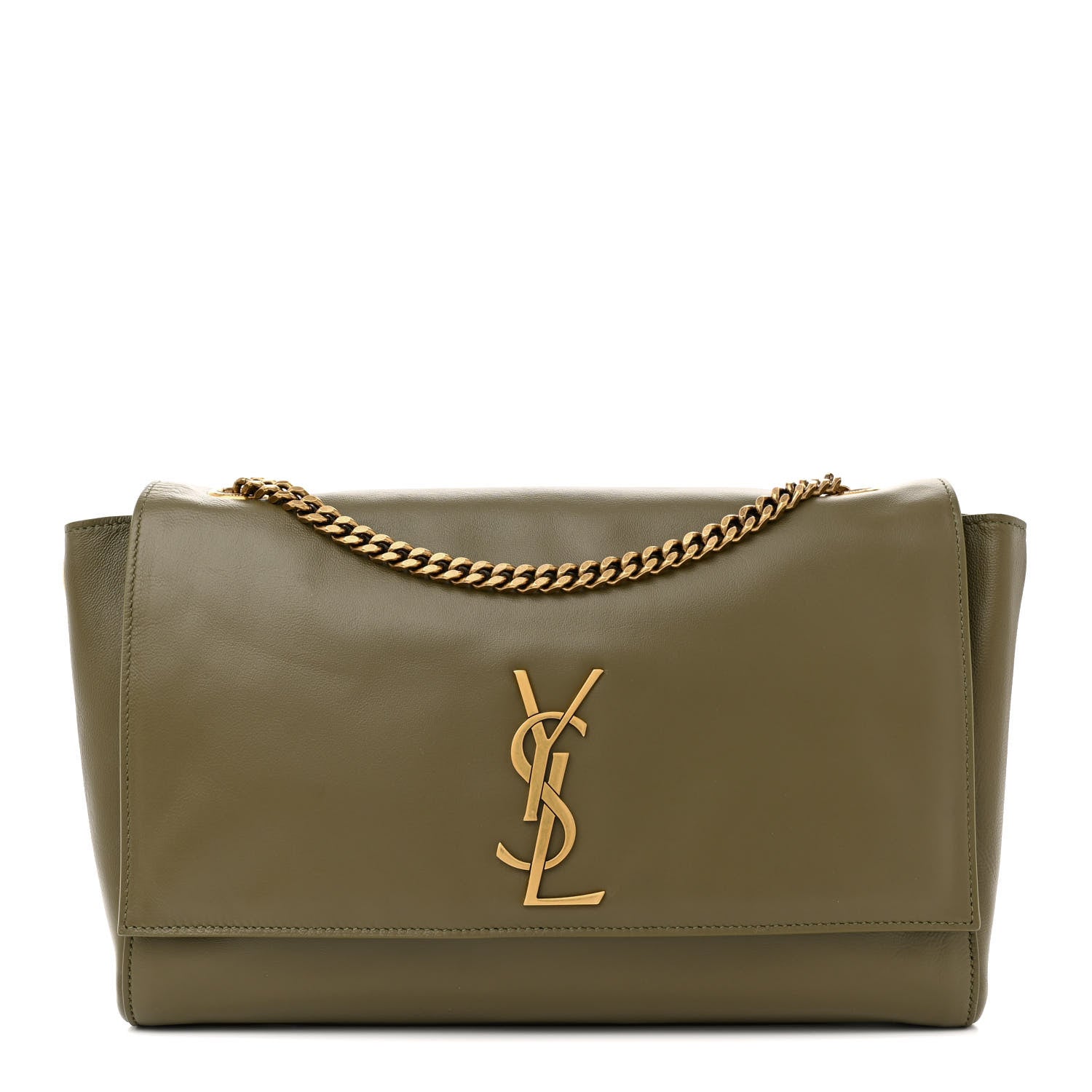 Saint Laurent Smooth Calfskin Suede Medium Reversible Monogram Kate Satchel Loden Green 1 of 17