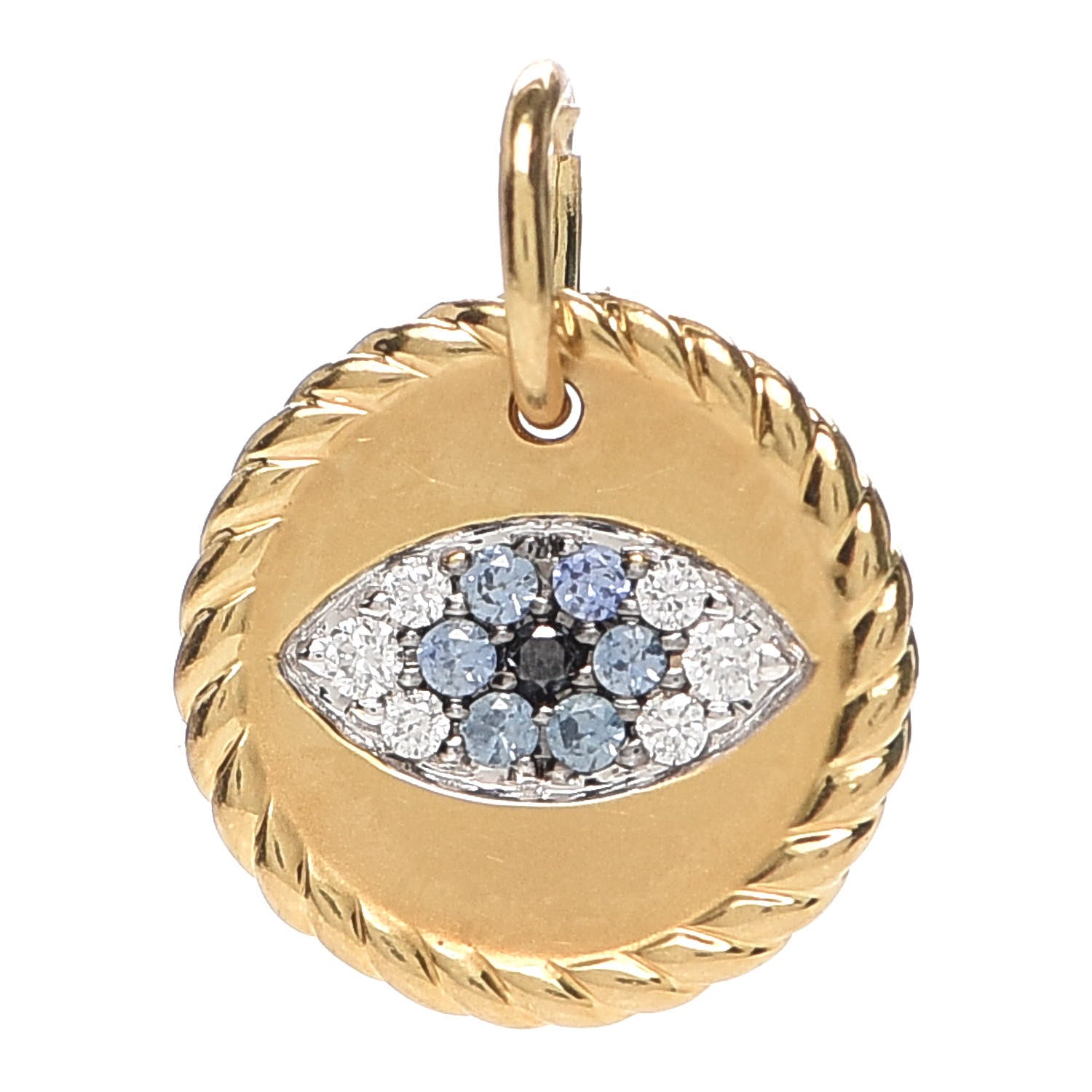 David Yurman 18K Yellow Gold Blue Sapphire Diamond Evil Eye Pendant 1 of 3