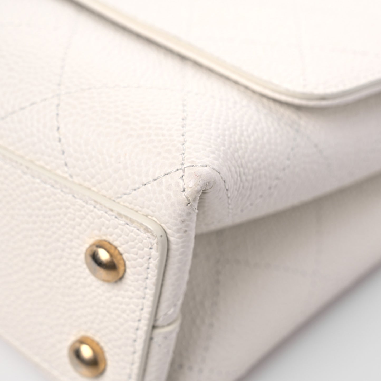 Caviar Diamond Stitched Small Top Handle Flap White