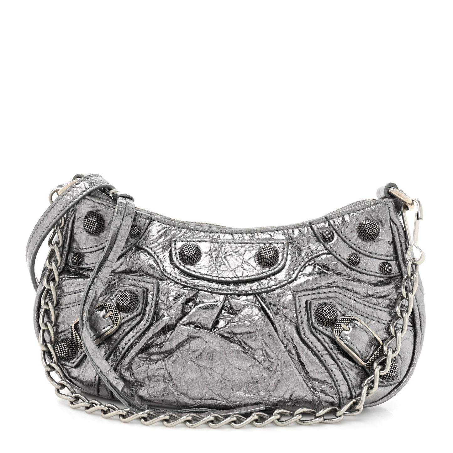 Metallic Agneau Arena Le Cagole Purse With Chain Mini Silver