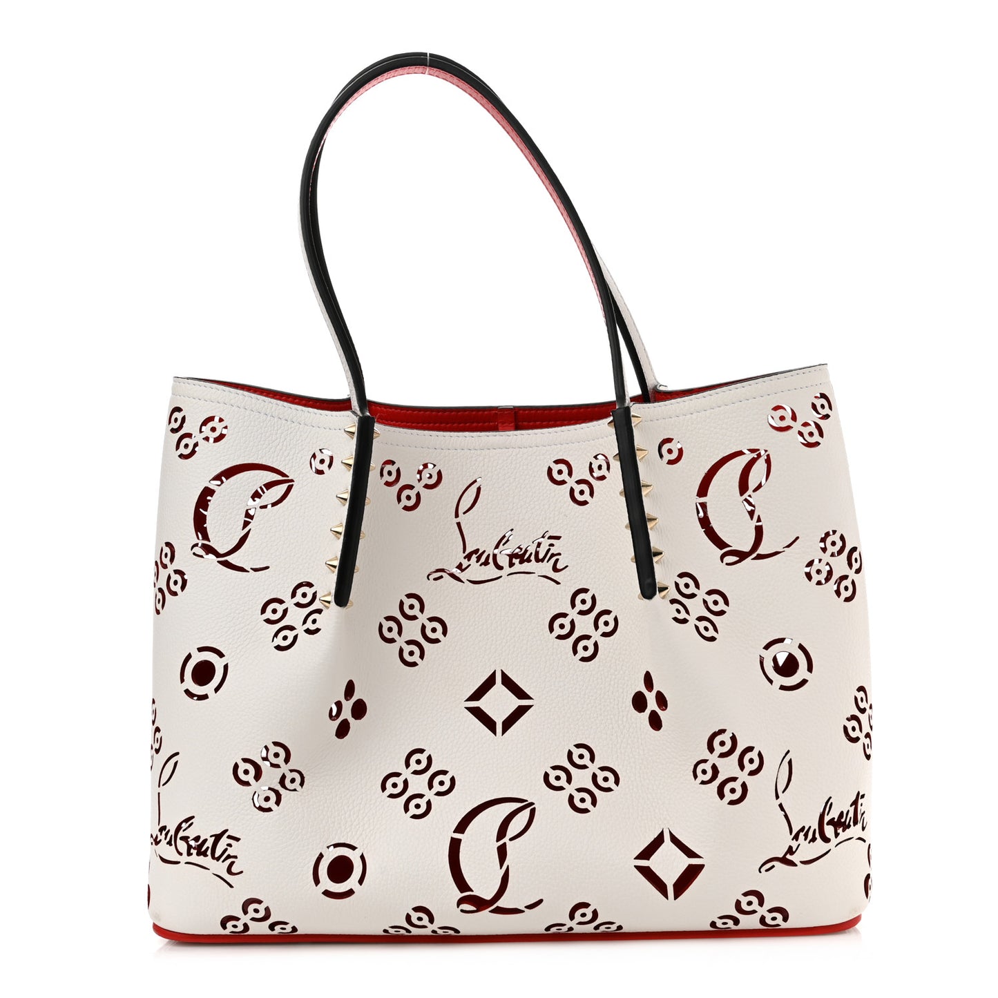 Calfskin Perforated Small Loubinthesky Cabarock Spikes Tote Snow