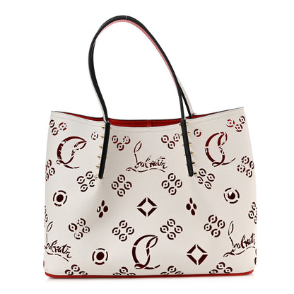 Christian Louboutin Calfskin Perforated Small Loubinthesky Cabarock Spikes Tote Snow 1 of 8