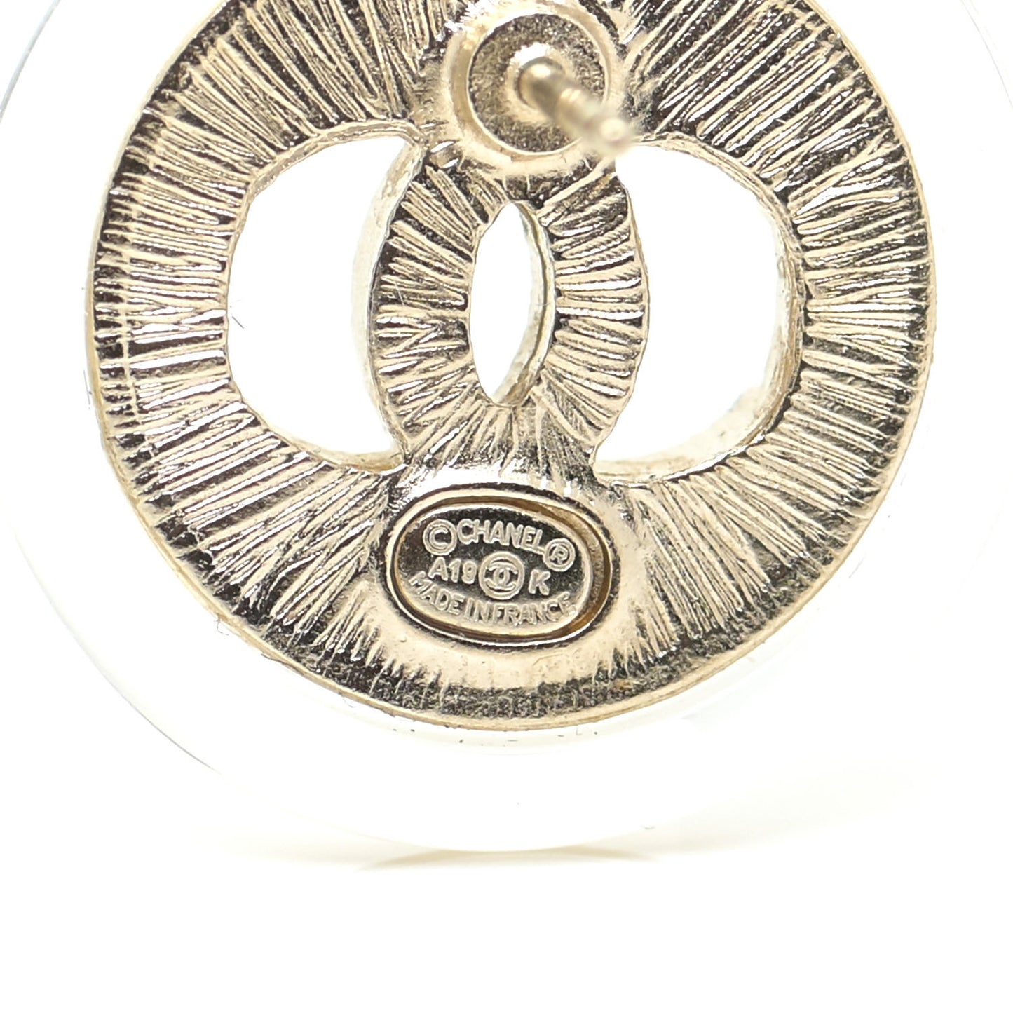 Resin Crystal CC Round Earrings Light Gold