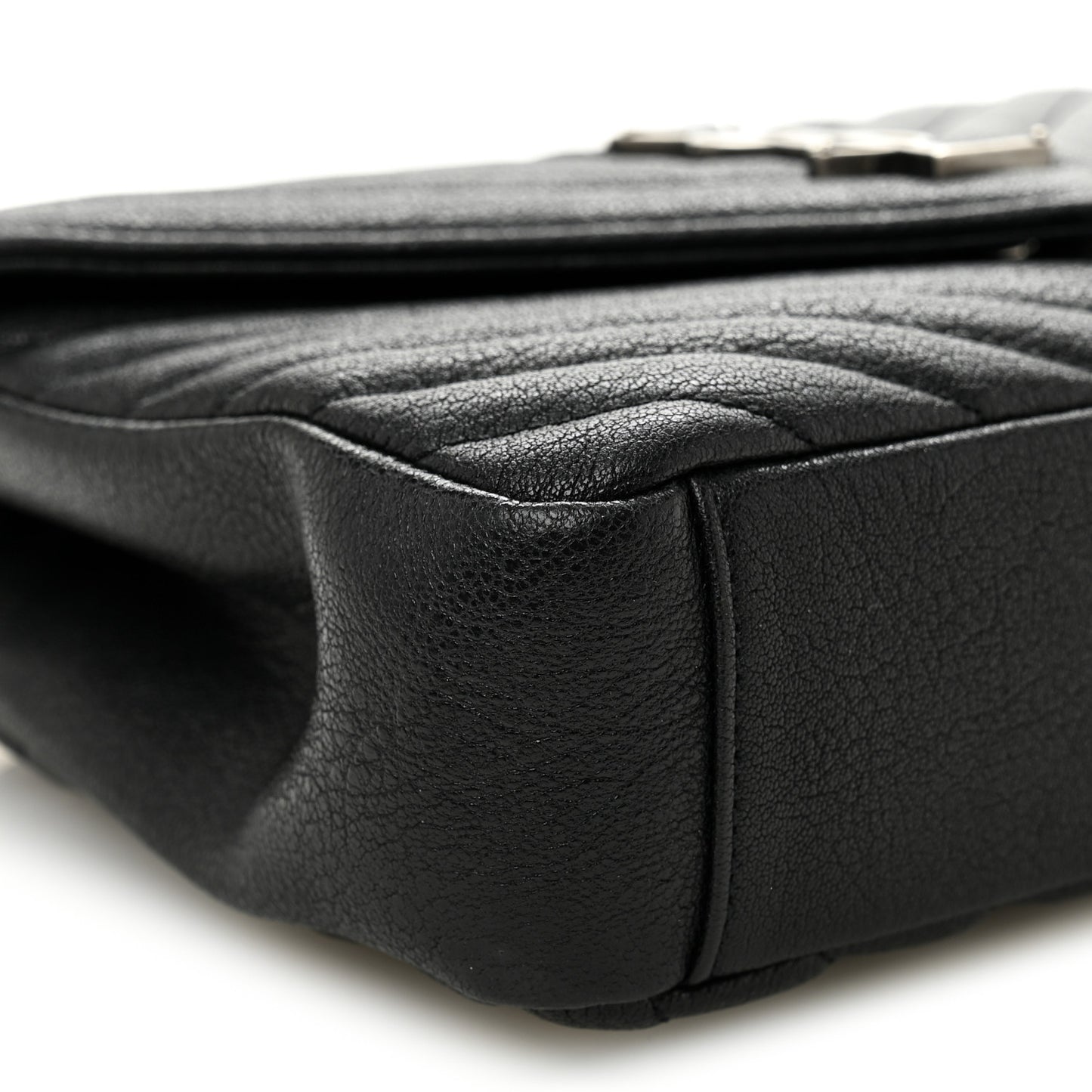 Sheepskin Matelasse Chevron Monogram Medium College Bag Black