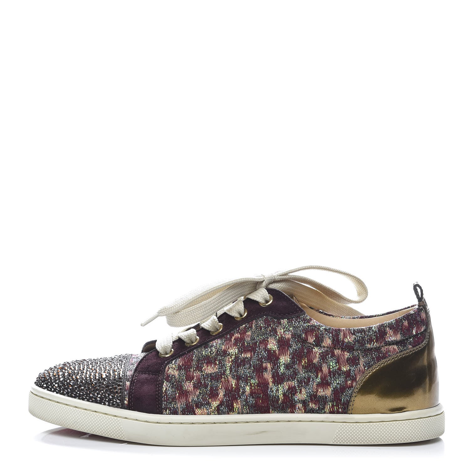 Christian Louboutin Crystal Metallic Suede Peacock Woven Lurex Gondolastrass Sneakers 36.5 Burgundy 1 of 10
