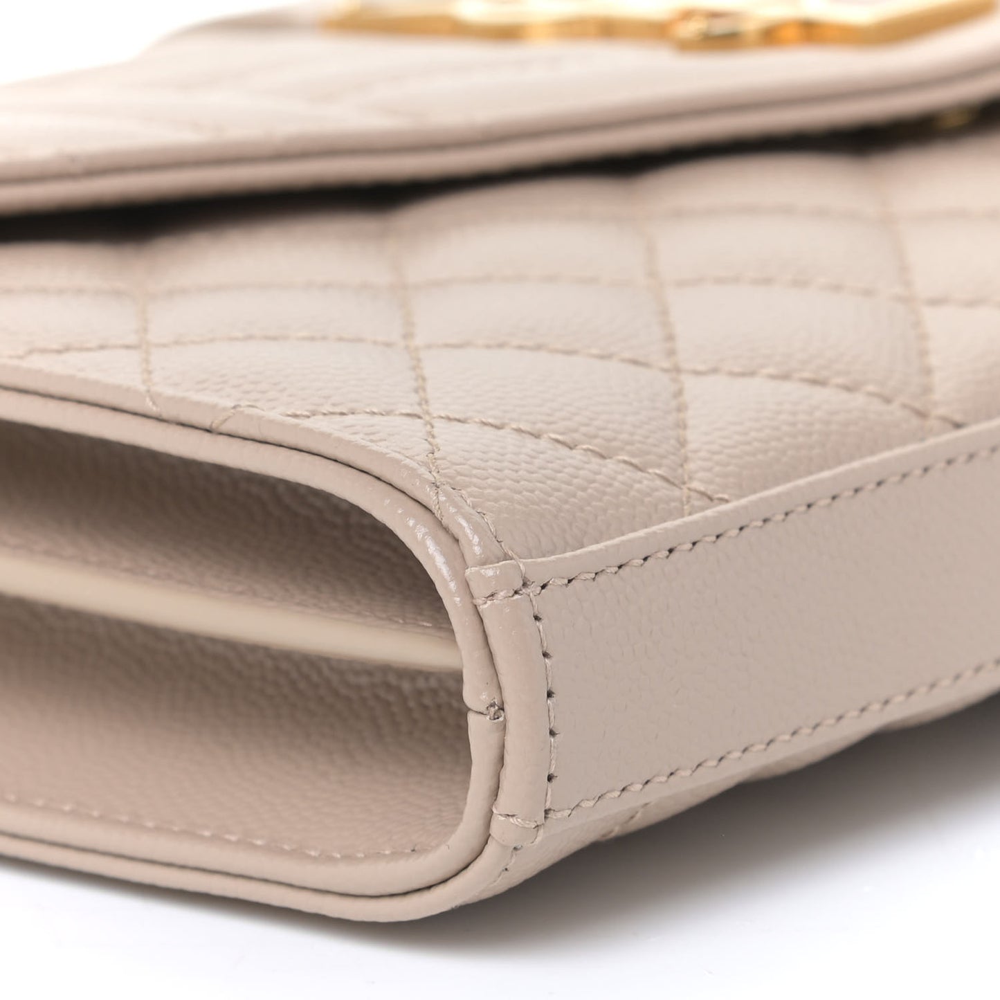 Grain De Poudre Mixed Matelasse Triquilt Monogram Chain Wallet Dark Beige