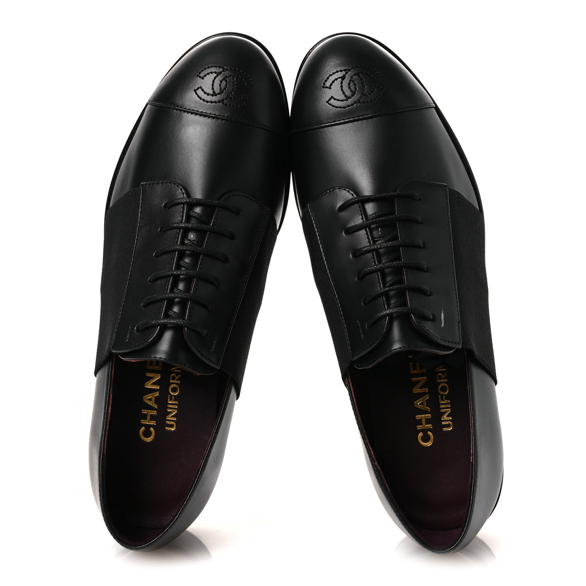 Chanel Calfskin Elastic Lace Up Cap Toe CC Loafers 35.5 Black 2 of 16
