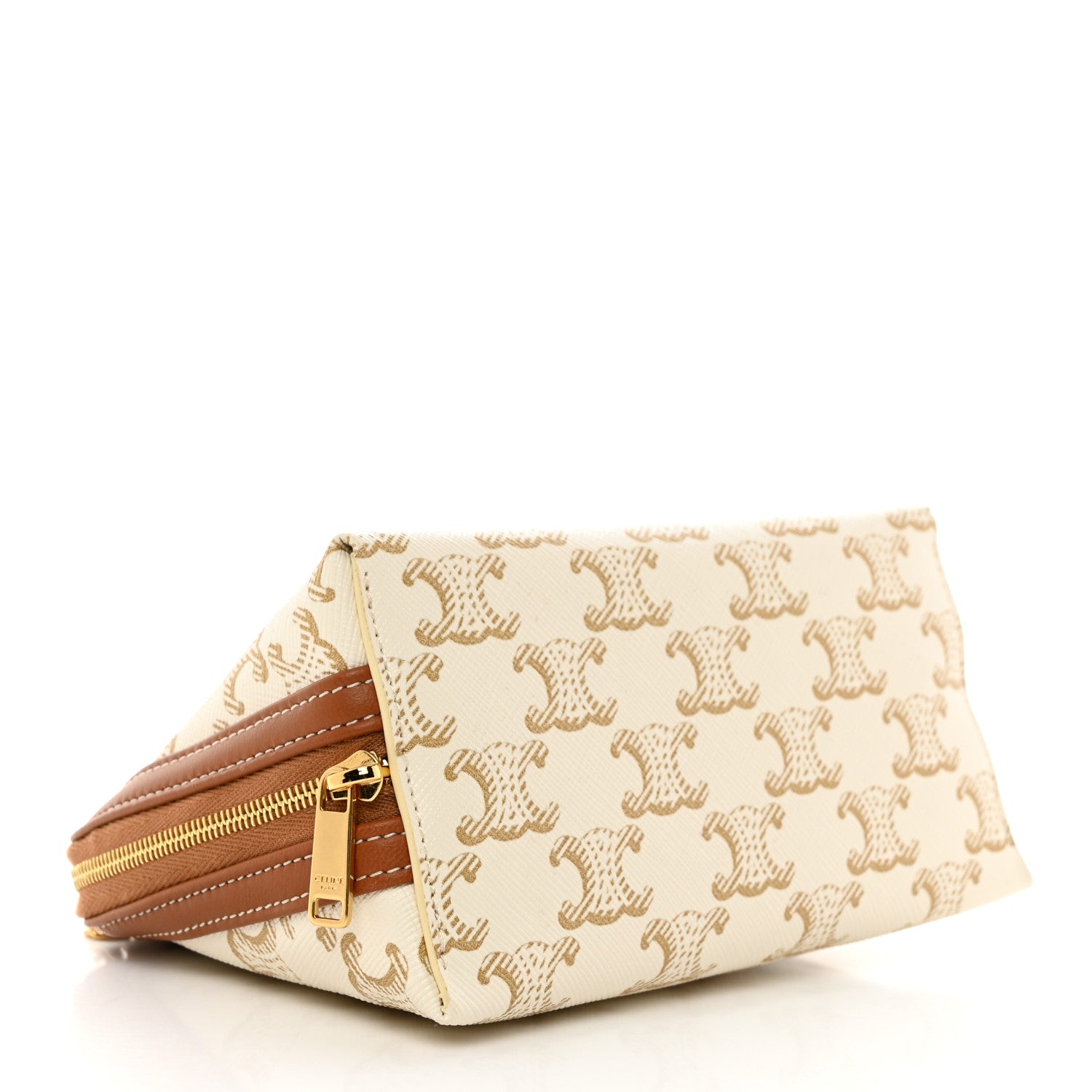 Celine Lambskin Triomphe Canvas Clutch With Chain White Tan 3 of 11