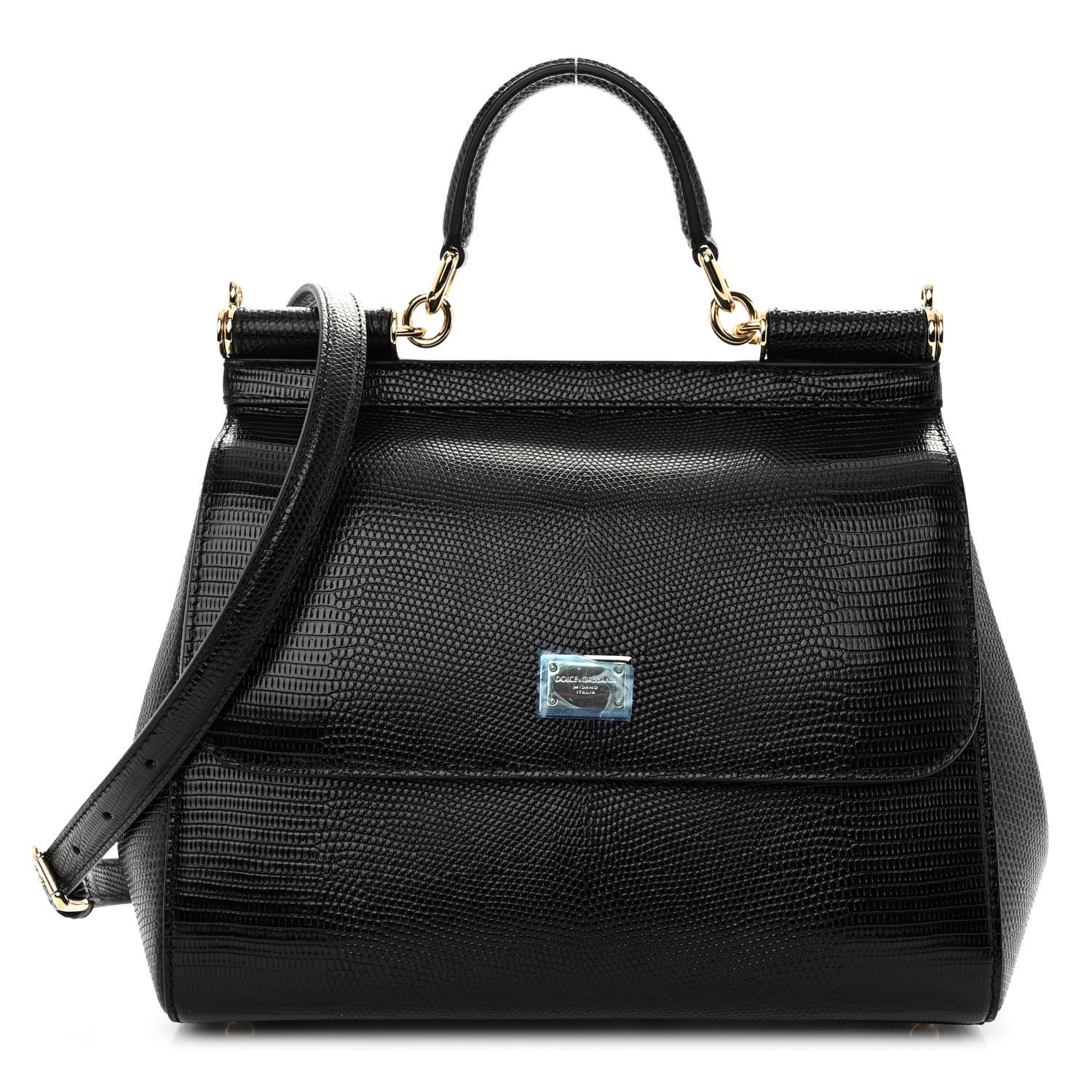 Dolce & Gabbana Iguana Calfskin Embossed Medium Miss Sicily Satchel Black 1 of 9