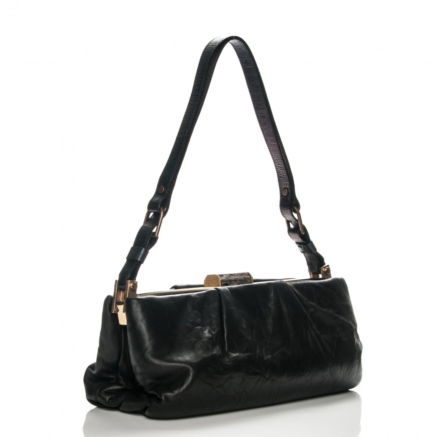 Lambskin Draped Frame GM Shoulder Bag Black
