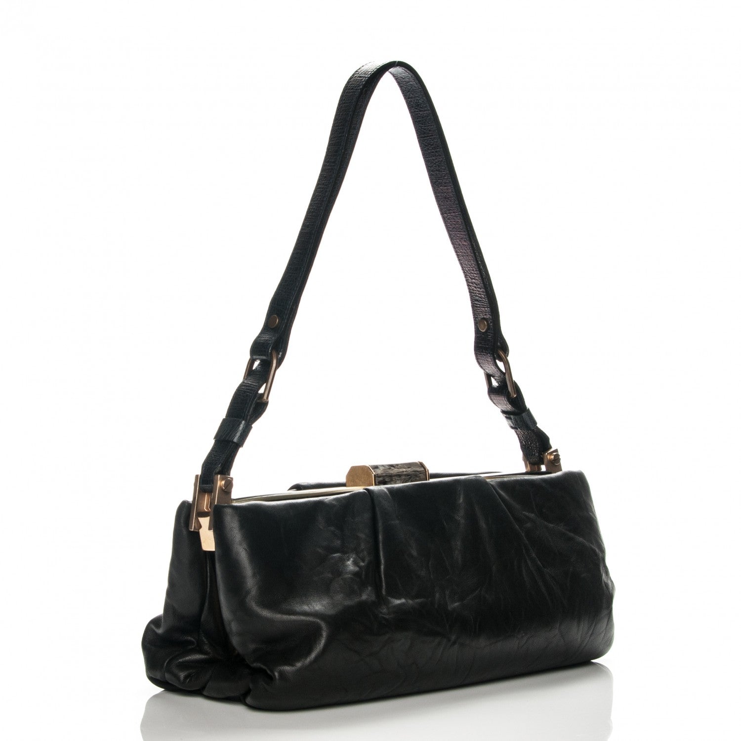 Lanvin Lambskin Draped Frame GM Shoulder Bag Black 3 of 7