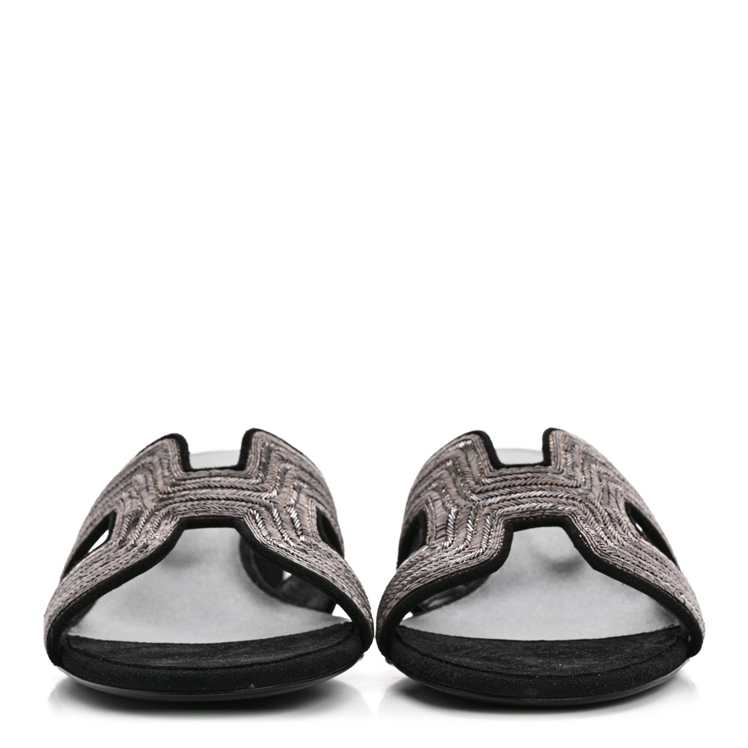 Hermes Chevre Velours Dabka Embroidered Oasis Sandals 37 Black 3 of 10