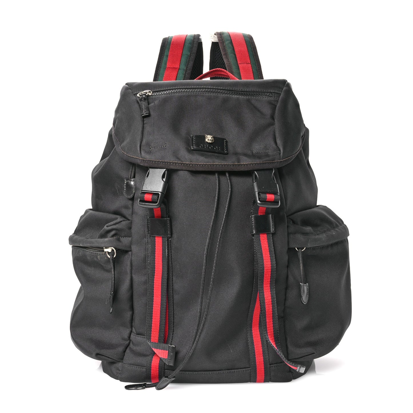 Techno Canvas Web Double Buckle Backpack Black