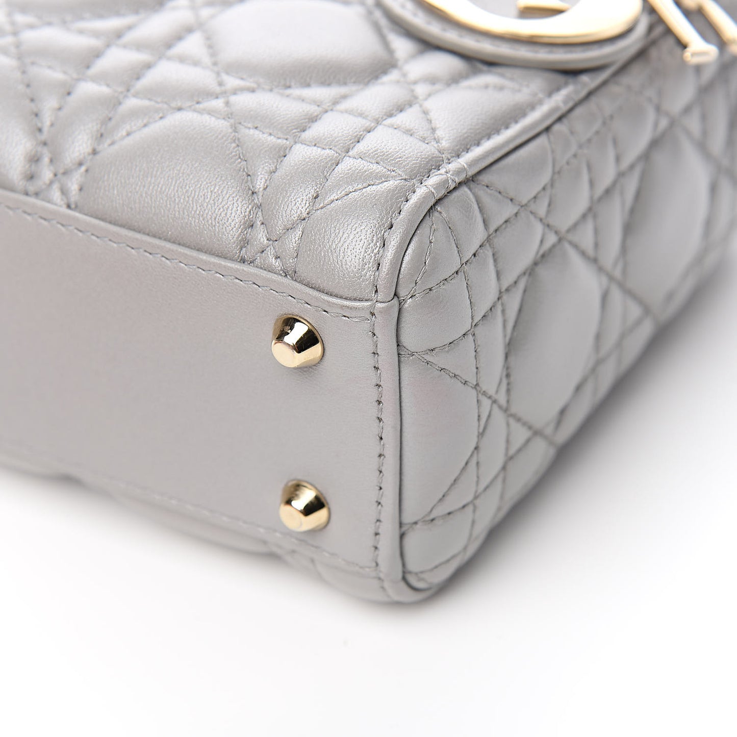 Metallic Lambskin Cannage Mini Lady Dior Grey