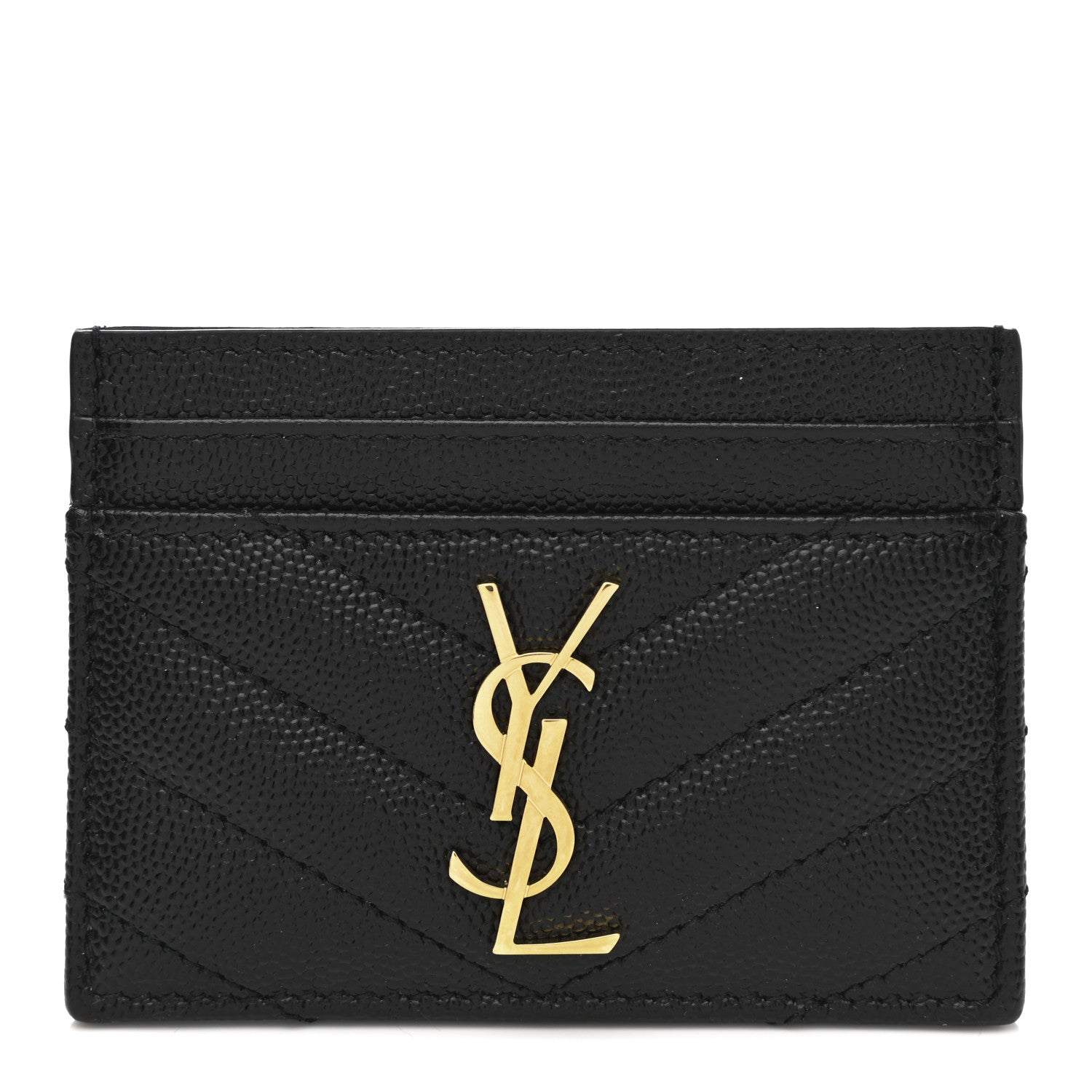 Saint Laurent Grain De Poudre Matelasse Chevron Monogram Credit Card Case Black 1 of 8