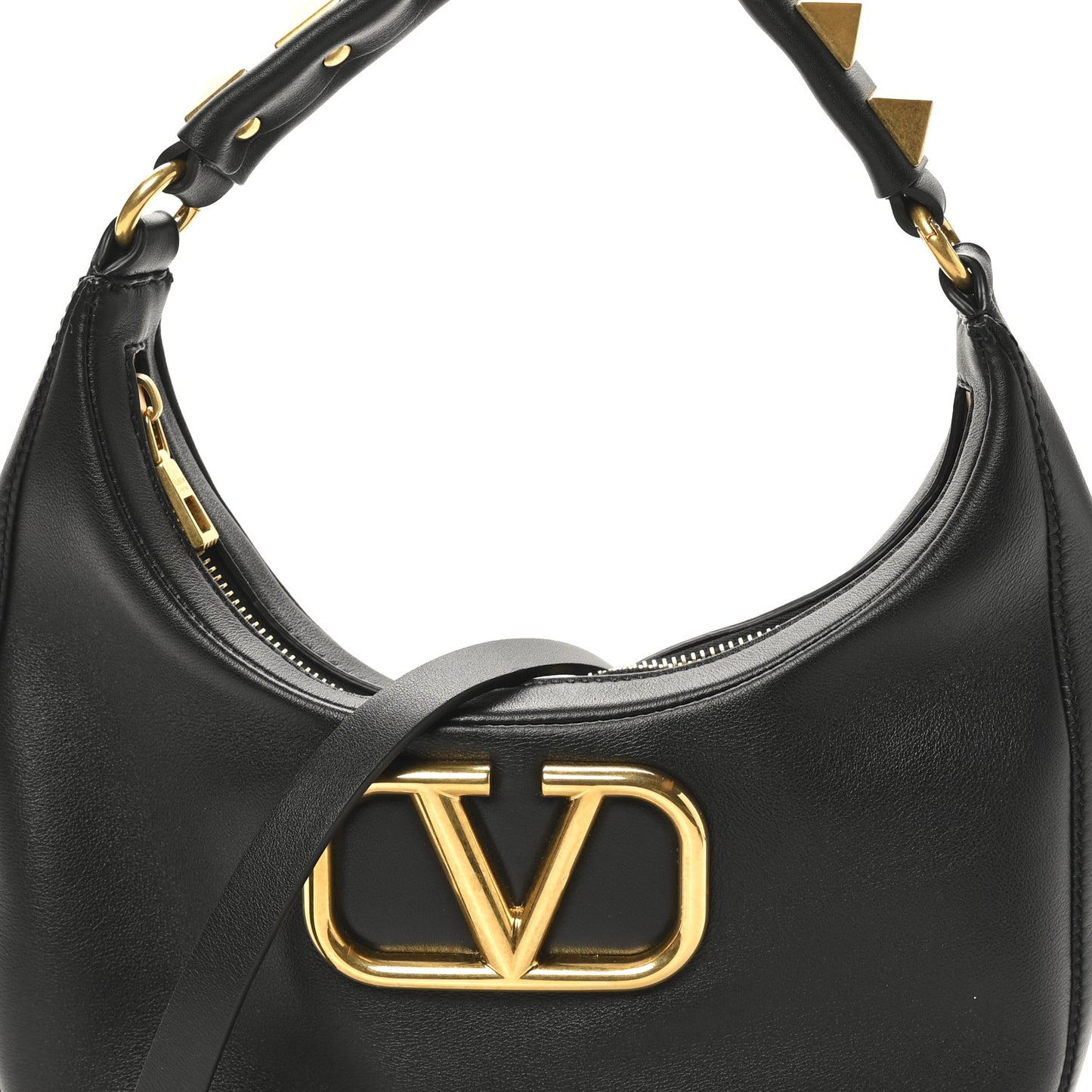 Calfskin Stud Sign Zip Hobo Black