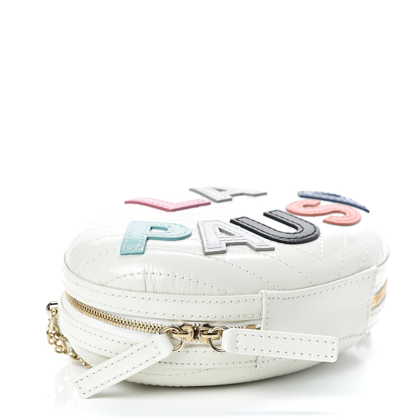 Embroidered Lambskin Chevron Quilted La Pausa Evening Bag White