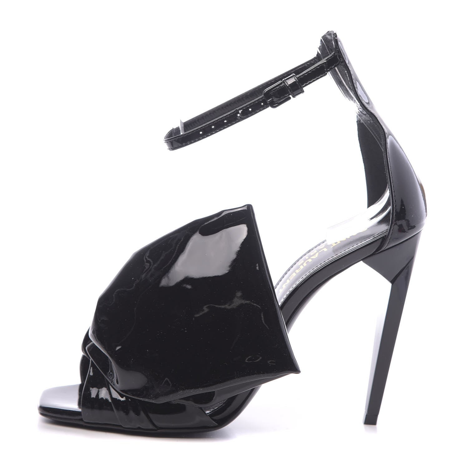 Saint Laurent Patent Calfskin Freja 105 Bow Sandals 35.5 Black 1 of 10