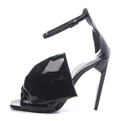 Saint Laurent Patent Calfskin Freja 105 Bow Sandals 35.5 Black 1 of 10
