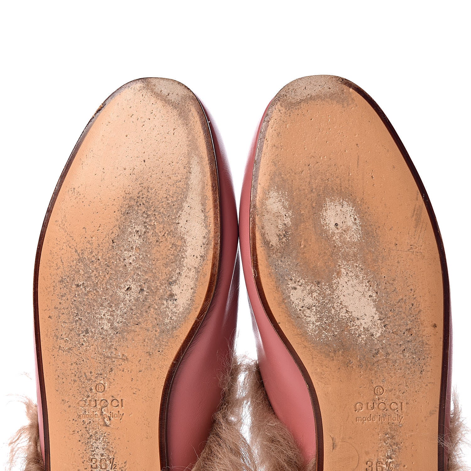 Gucci Calfskin Fur Womens Princetown Slippers 36.5 Lipstick Rose Natural 11 of 12