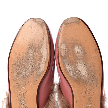 Gucci Calfskin Fur Womens Princetown Slippers 36.5 Lipstick Rose Natural 11 of 12