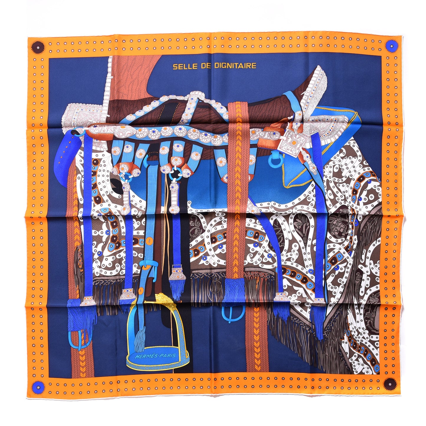 Silk Selle De Dignitaire Scarf 90 Marine Orange Marr