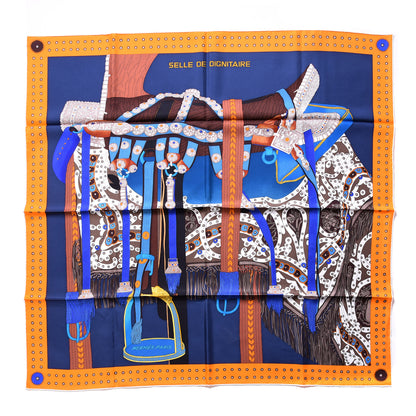 Hermes Silk Selle De Dignitaire Scarf 90 Marine Orange Marr 1 of 5