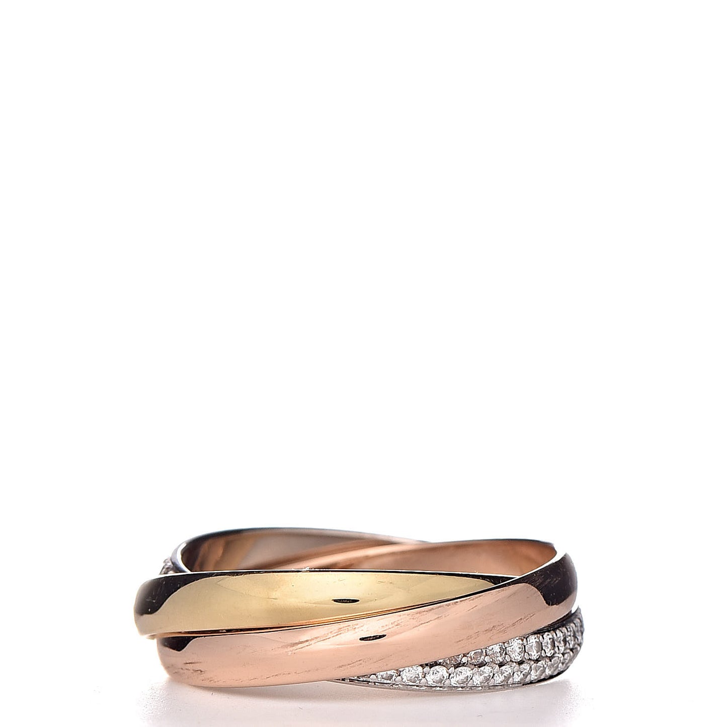 18K White Yellow Pink Gold Diamond Small Trinity Paved Ring 53 6.25