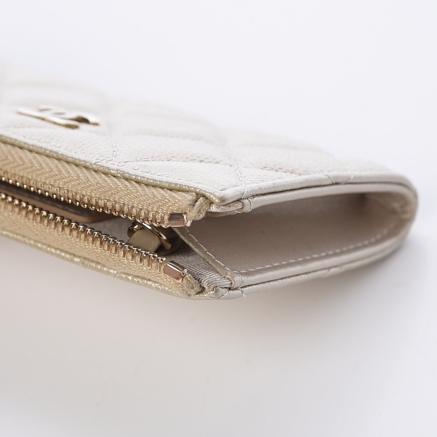 Metallic Caviar Quilted Key Holder Case Light Gold