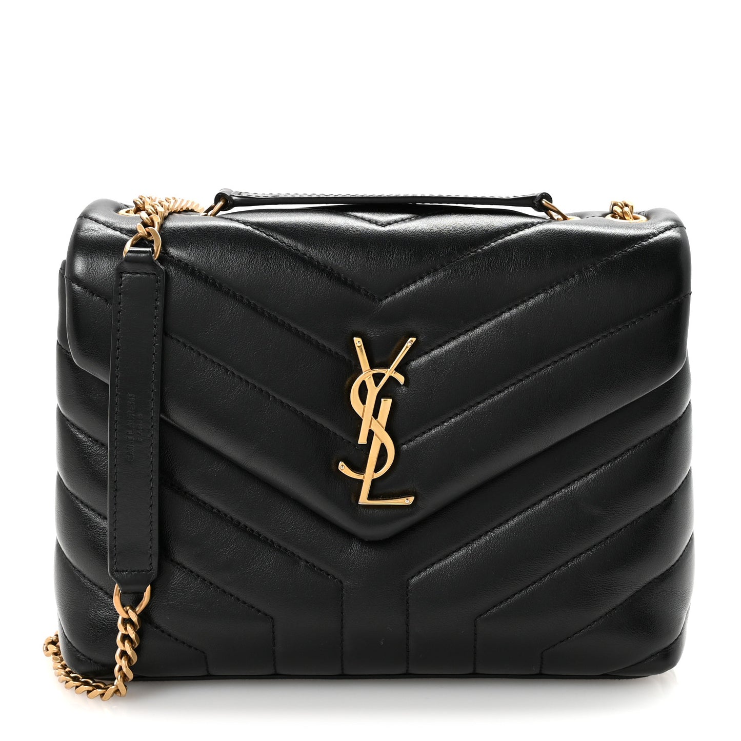 Calfskin Y Quilted Monogram Small Loulou Chain Satchel Black