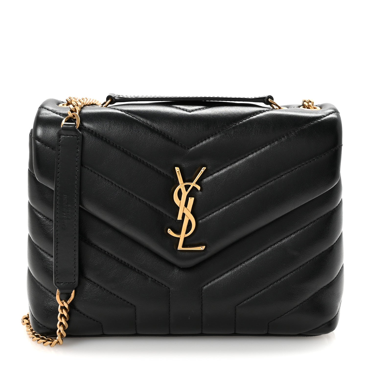 Saint Laurent Calfskin Y Quilted Monogram Small Loulou Chain Satchel Black 1 of 10